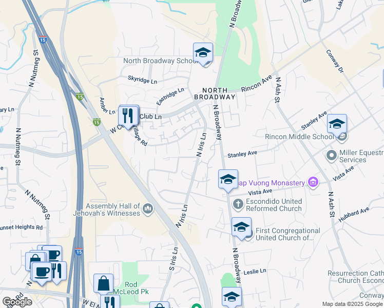 map of restaurants, bars, coffee shops, grocery stores, and more near 2114 Country Place in Escondido