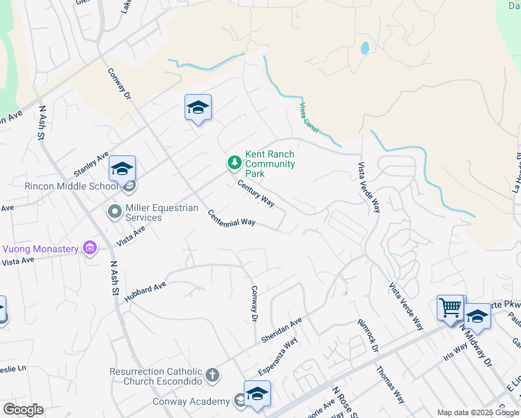 map of restaurants, bars, coffee shops, grocery stores, and more near 1363 Shinly Place in Escondido
