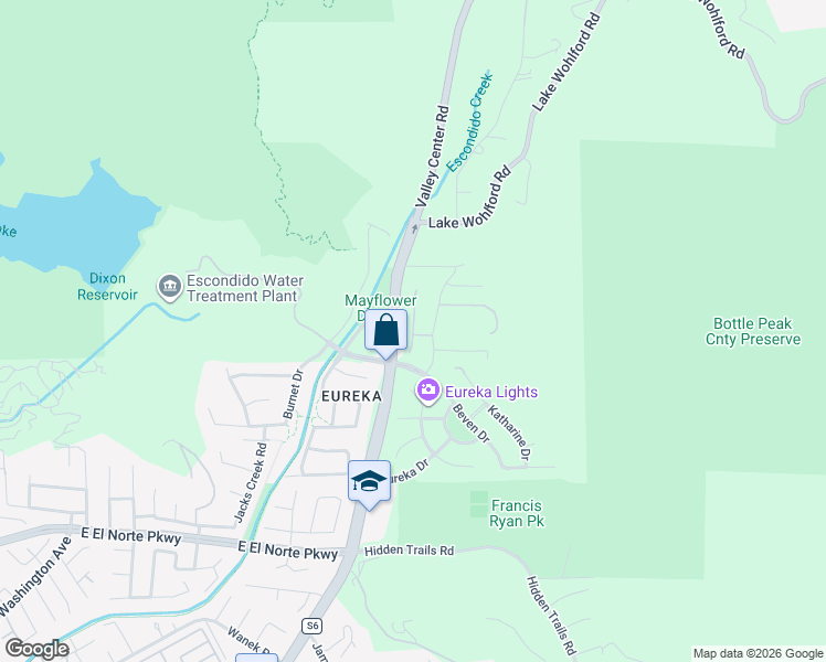map of restaurants, bars, coffee shops, grocery stores, and more near 3437 Butler Place in Escondido