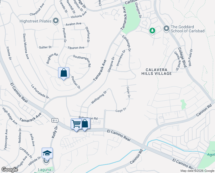 map of restaurants, bars, coffee shops, grocery stores, and more near 2595 Glasgow Drive in Carlsbad