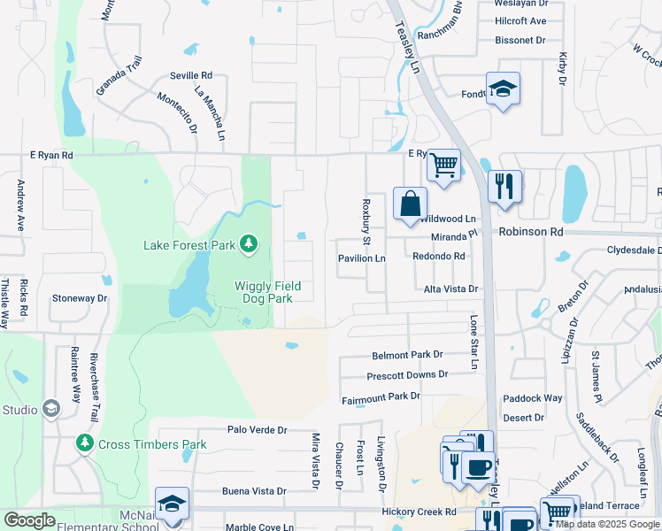 map of restaurants, bars, coffee shops, grocery stores, and more near 4108 Fanita Place in Denton