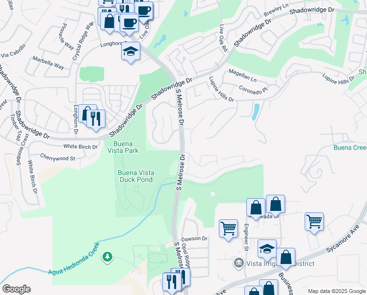 map of restaurants, bars, coffee shops, grocery stores, and more near 1989 Oxford Court in Vista