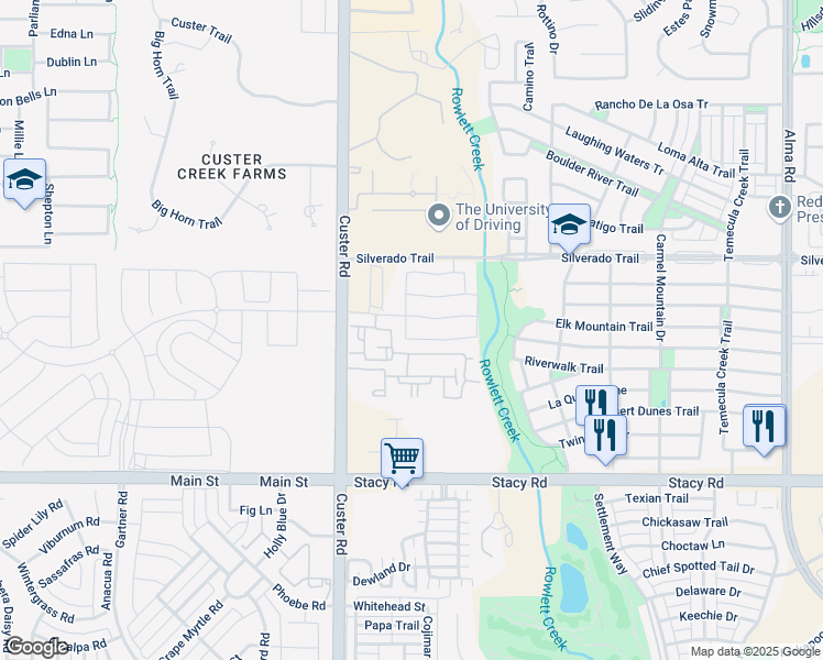 map of restaurants, bars, coffee shops, grocery stores, and more near 4400 Forebridge Drive in McKinney