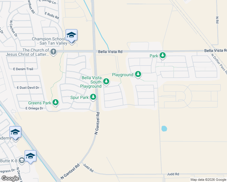 map of restaurants, bars, coffee shops, grocery stores, and more near 2363 East Desert Rose Trail in San Tan Valley