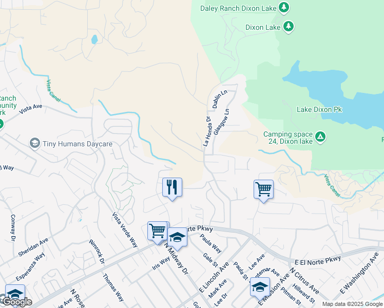 map of restaurants, bars, coffee shops, grocery stores, and more near 2136 Vintage Place in Escondido