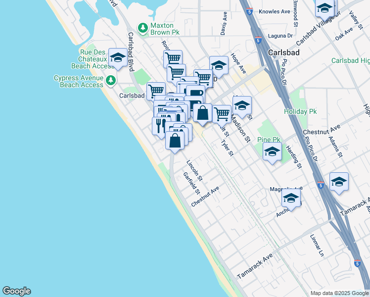 map of restaurants, bars, coffee shops, grocery stores, and more near 3116 Lincoln Street in Carlsbad