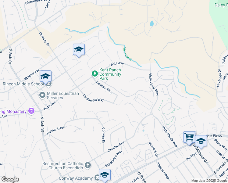 map of restaurants, bars, coffee shops, grocery stores, and more near 1876 Century Way in Escondido