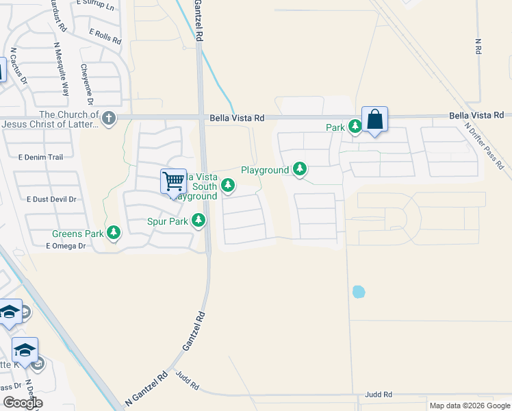 map of restaurants, bars, coffee shops, grocery stores, and more near 2363 East Desert Rose Trail in San Tan Valley