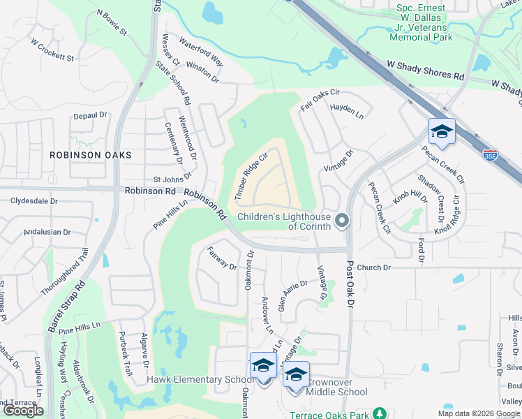 map of restaurants, bars, coffee shops, grocery stores, and more near 1501 Mission Hills Lane in Corinth