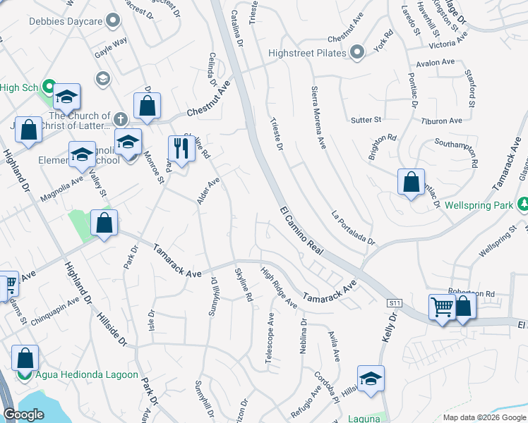 map of restaurants, bars, coffee shops, grocery stores, and more near 1726 East Pointe Avenue in Carlsbad