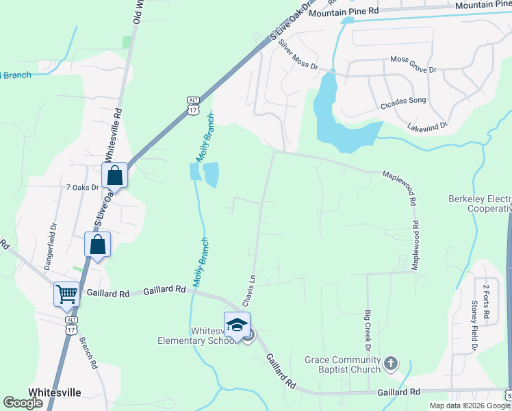 map of restaurants, bars, coffee shops, grocery stores, and more near 221 Chavis Lane in Moncks Corner