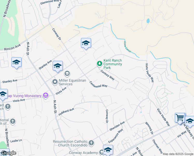 map of restaurants, bars, coffee shops, grocery stores, and more near 1324 Ward Place in Escondido