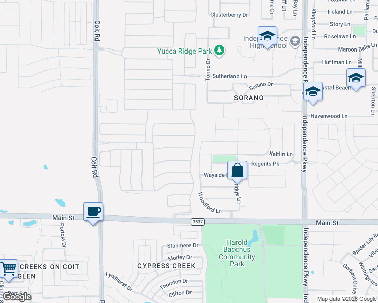 map of restaurants, bars, coffee shops, grocery stores, and more near 13579 Tim Tam Circle in Frisco