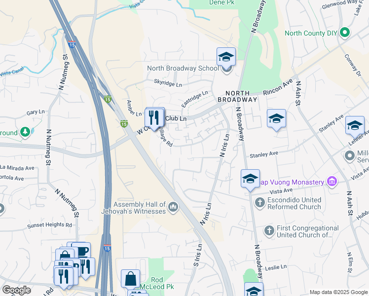 map of restaurants, bars, coffee shops, grocery stores, and more near 2142 Ridgeview Place in Escondido
