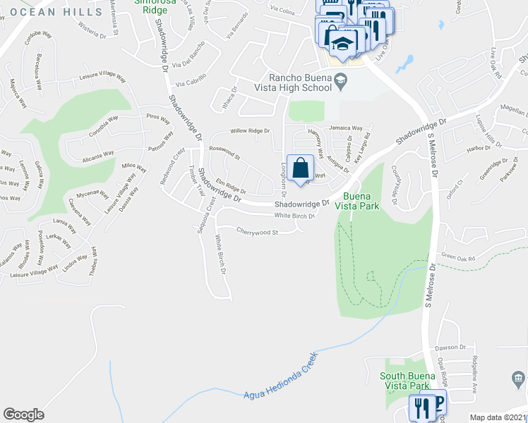 map of restaurants, bars, coffee shops, grocery stores, and more near 1942 White Birch Dr in Vista