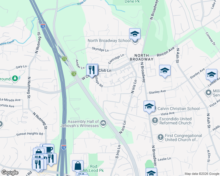 map of restaurants, bars, coffee shops, grocery stores, and more near 2142 Ridgeview Place in Escondido