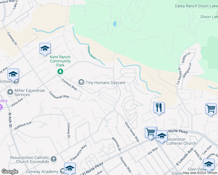 map of restaurants, bars, coffee shops, grocery stores, and more near 1890 Loreto Glen in Escondido