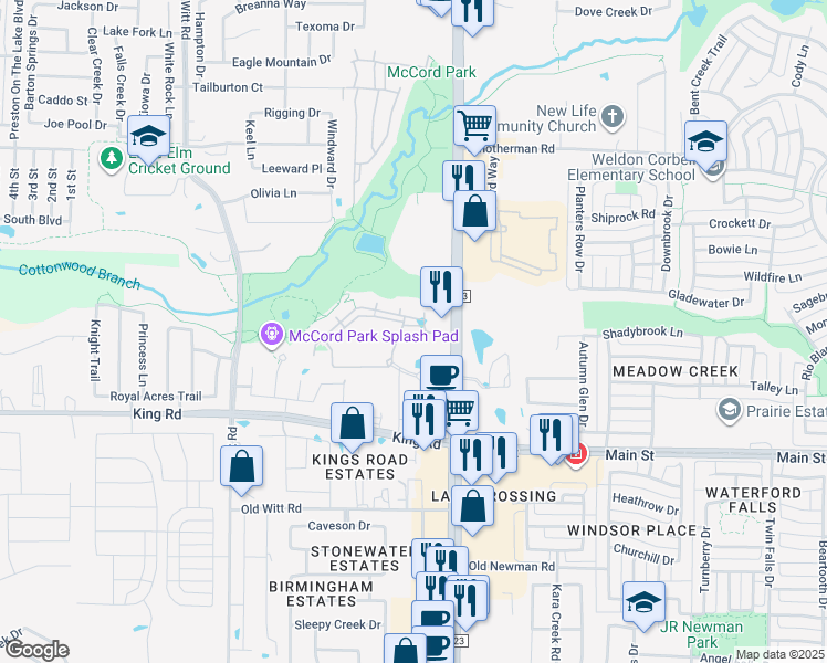 map of restaurants, bars, coffee shops, grocery stores, and more near 1690 Farm to Market Road 423 in Frisco