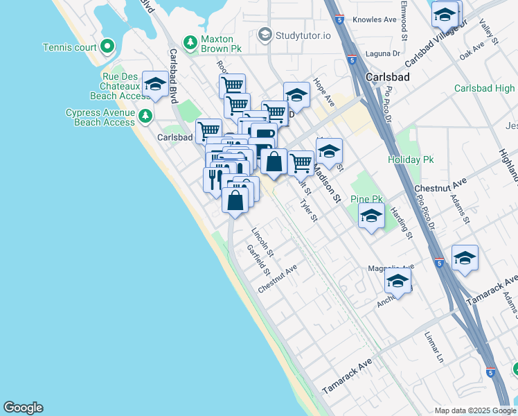 map of restaurants, bars, coffee shops, grocery stores, and more near in Carlsbad
