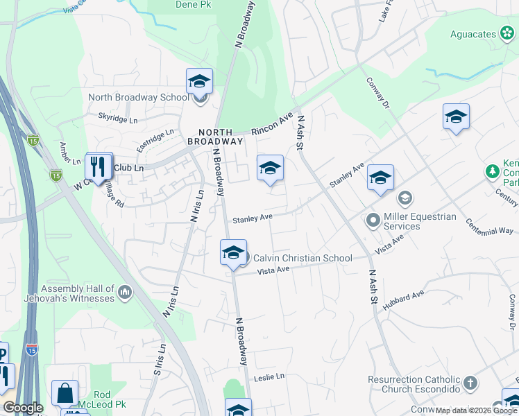 map of restaurants, bars, coffee shops, grocery stores, and more near 302 Poppyfield Glen in Escondido