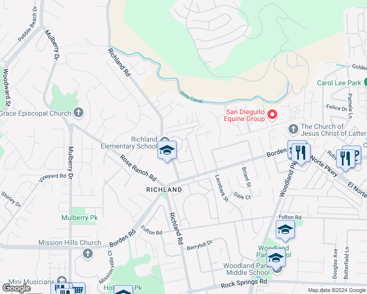 map of restaurants, bars, coffee shops, grocery stores, and more near 909 Richland Road in San Marcos