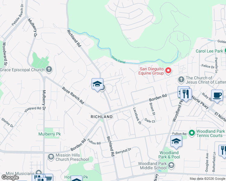 map of restaurants, bars, coffee shops, grocery stores, and more near 909 Richland Road in San Marcos