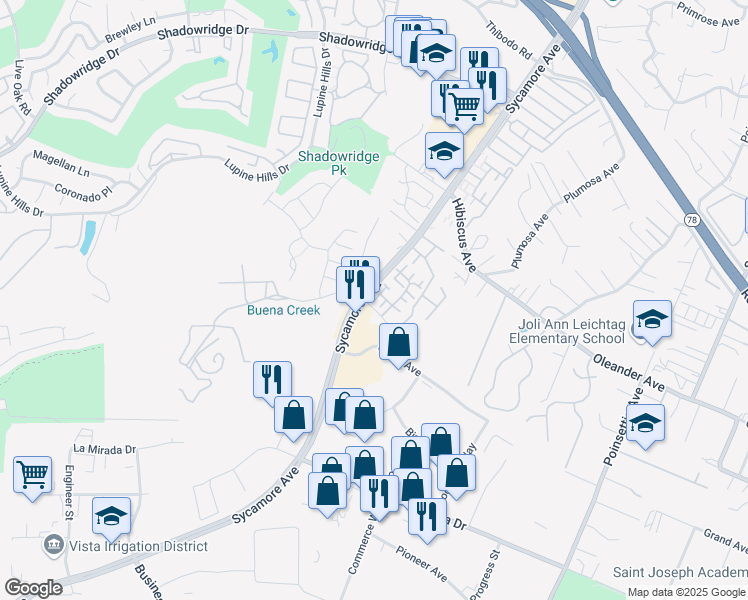 map of restaurants, bars, coffee shops, grocery stores, and more near 1035 Potomac Lane in Vista