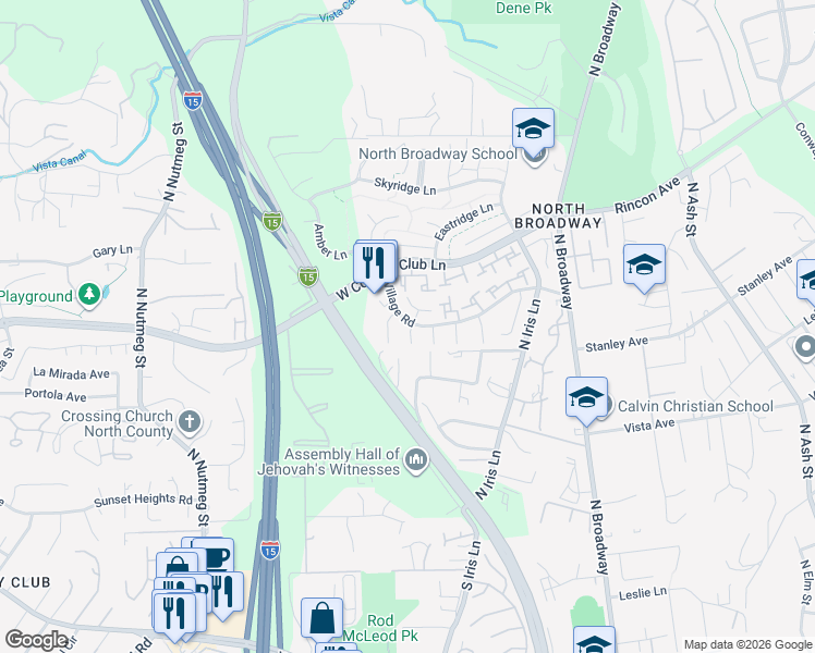 map of restaurants, bars, coffee shops, grocery stores, and more near 2139 Woodglen Place in Escondido