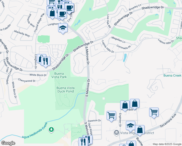 map of restaurants, bars, coffee shops, grocery stores, and more near 1989 Oxford Court in Vista