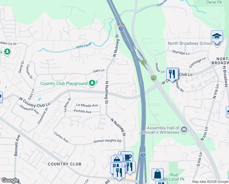 map of restaurants, bars, coffee shops, grocery stores, and more near 983 Bittersweet Street in Escondido