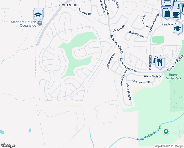 map of restaurants, bars, coffee shops, grocery stores, and more near 5098 Dassia Way in Oceanside