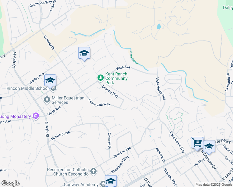 map of restaurants, bars, coffee shops, grocery stores, and more near 1876 Century Way in Escondido