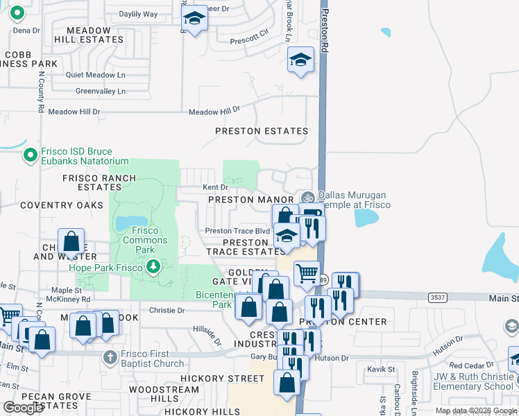 map of restaurants, bars, coffee shops, grocery stores, and more near 8660 Camfield Way Street in Frisco