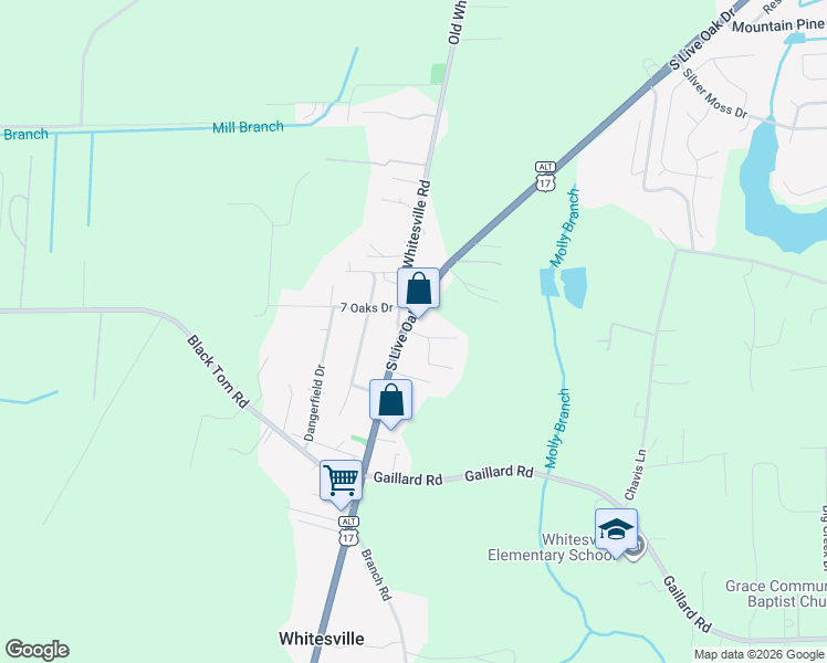 map of restaurants, bars, coffee shops, grocery stores, and more near 110 Mullinax Lane in Moncks Corner
