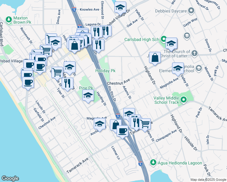 map of restaurants, bars, coffee shops, grocery stores, and more near in Carlsbad