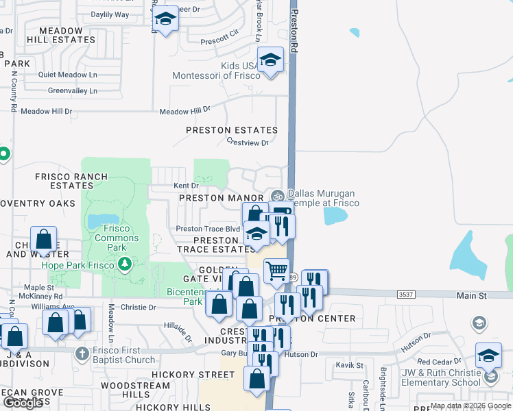 map of restaurants, bars, coffee shops, grocery stores, and more near 8820 Camfield Way Street in Frisco