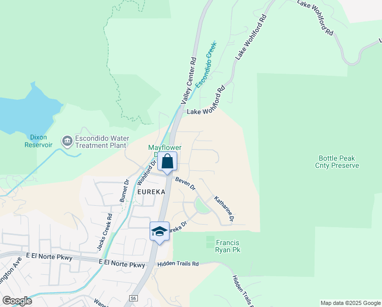 map of restaurants, bars, coffee shops, grocery stores, and more near 3501 Foxley Drive in Escondido