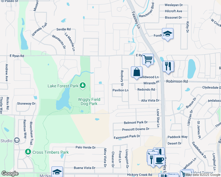 map of restaurants, bars, coffee shops, grocery stores, and more near 4108 Fanita Place in Argyle