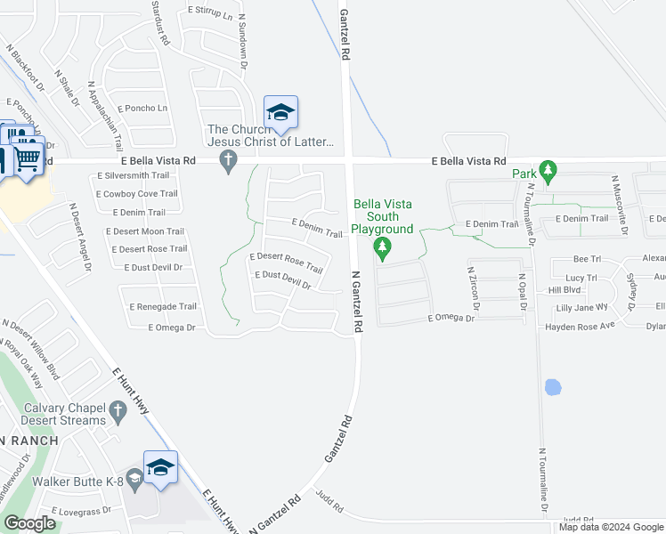 map of restaurants, bars, coffee shops, grocery stores, and more near 30655 North Desert Star Drive in Queen Creek