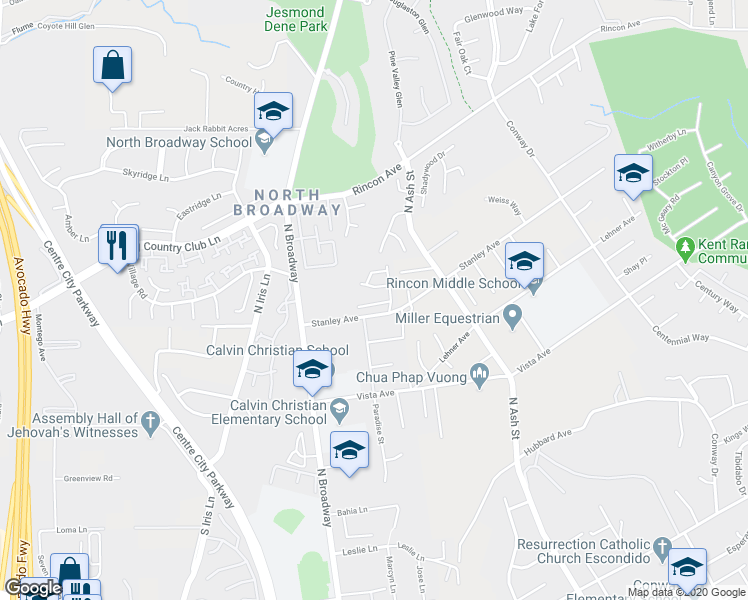 map of restaurants, bars, coffee shops, grocery stores, and more near 334 Poppyfield Glen in Escondido
