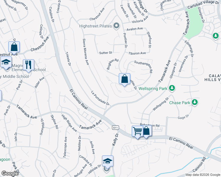 map of restaurants, bars, coffee shops, grocery stores, and more near 4510 Sierra Morena Avenue in Carlsbad