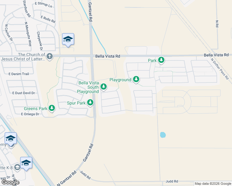 map of restaurants, bars, coffee shops, grocery stores, and more near 2363 East Desert Rose Trail in San Tan Valley
