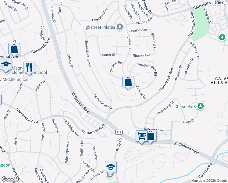 map of restaurants, bars, coffee shops, grocery stores, and more near 2591 Regent Road in Carlsbad