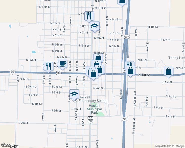 map of restaurants, bars, coffee shops, grocery stores, and more near in Haskell