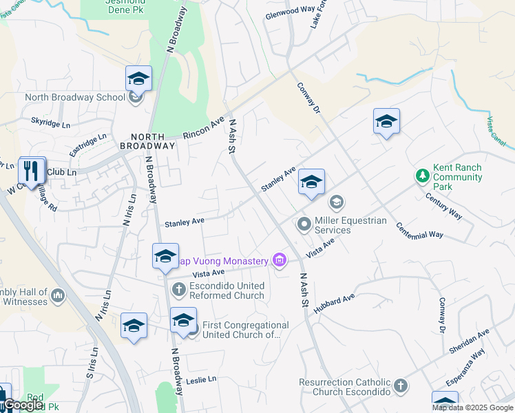 map of restaurants, bars, coffee shops, grocery stores, and more near 2086 Woolem Place in Escondido