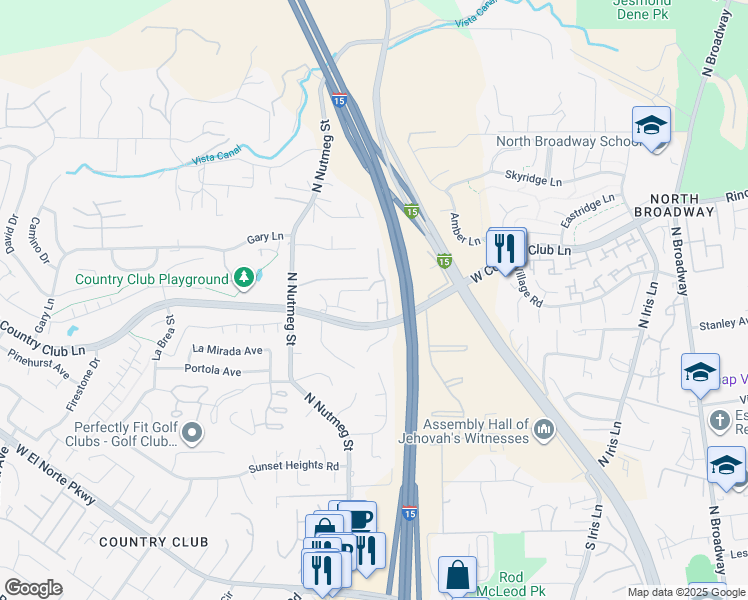 map of restaurants, bars, coffee shops, grocery stores, and more near 2125 Domingo Glen in Escondido