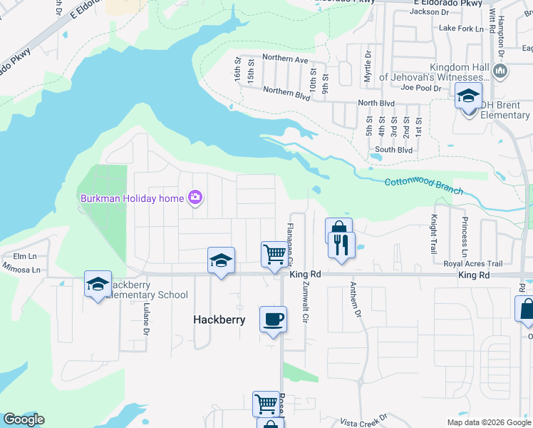map of restaurants, bars, coffee shops, grocery stores, and more near 15508 Rockingham Street in Frisco