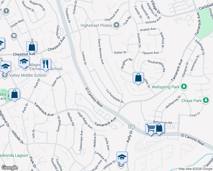 map of restaurants, bars, coffee shops, grocery stores, and more near 4420 La Portalada Drive in Carlsbad