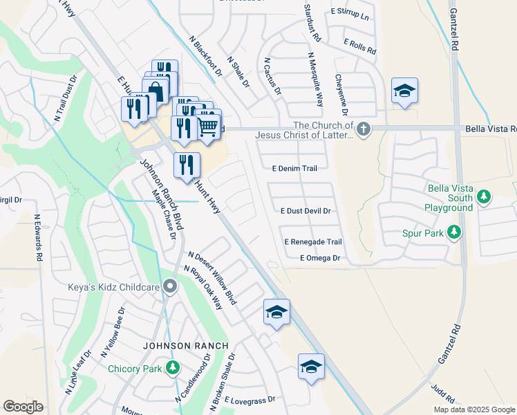 map of restaurants, bars, coffee shops, grocery stores, and more near 29663 North Desert Angel Drive in Queen Creek