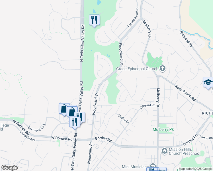 map of restaurants, bars, coffee shops, grocery stores, and more near 533 Peach Way in San Marcos